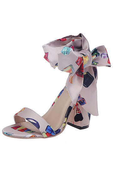 Apricot Bunte Chunky High Heels Sandalen mit Band